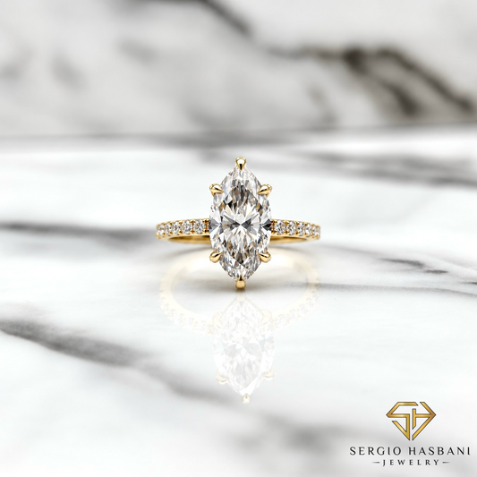 14K 2.47CT Marquise Lab Diamond Engagement Ring