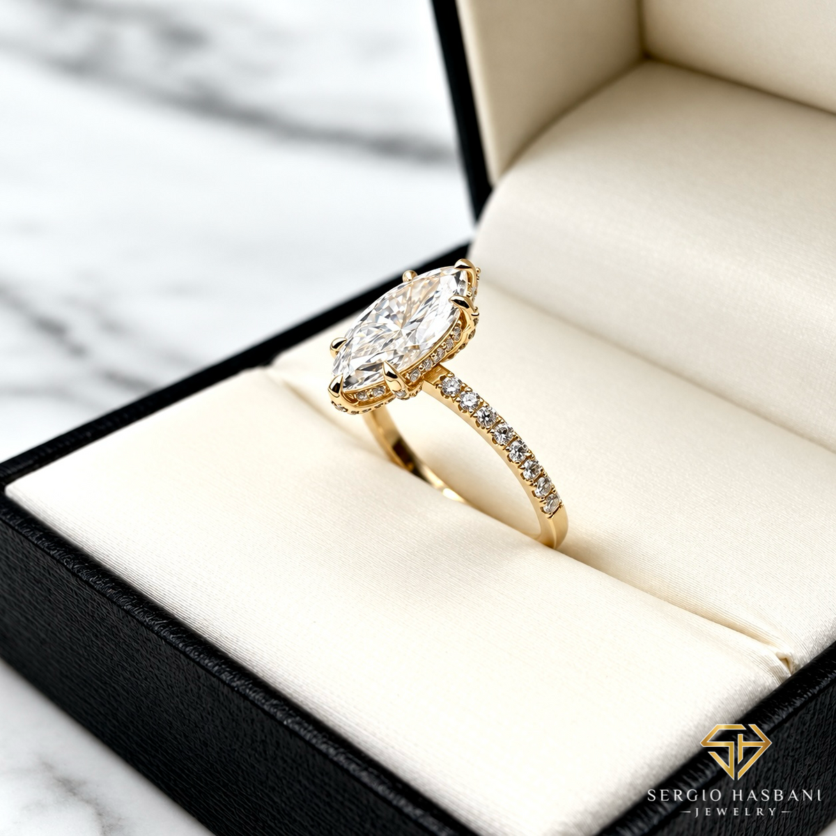 14K 2.47CT Marquise Lab Diamond Engagement Ring