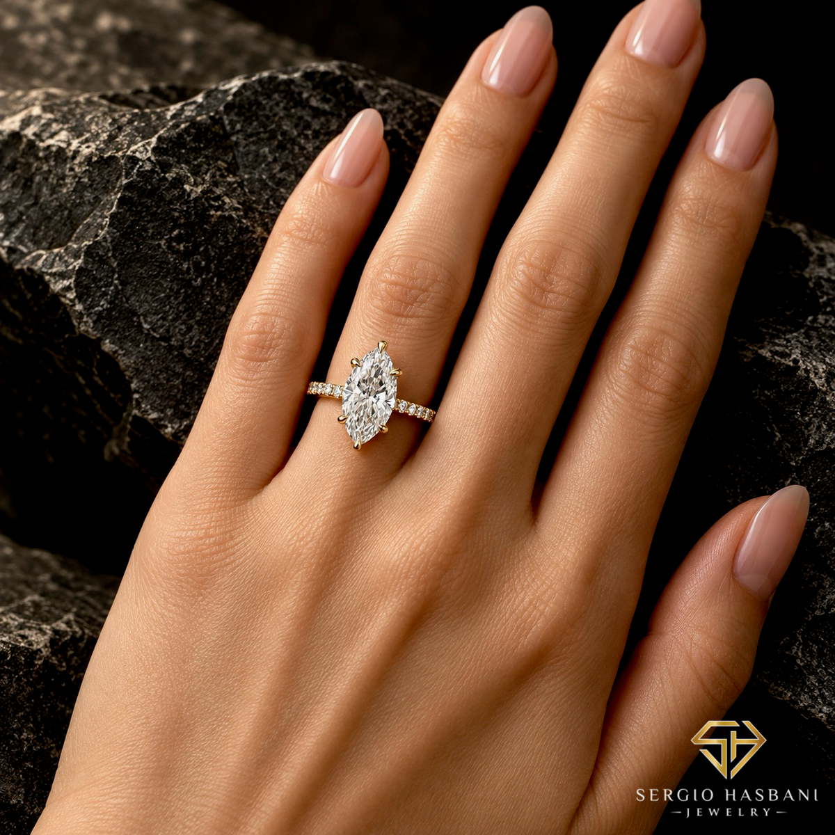 14K 2.47CT Marquise Lab Diamond Engagement Ring