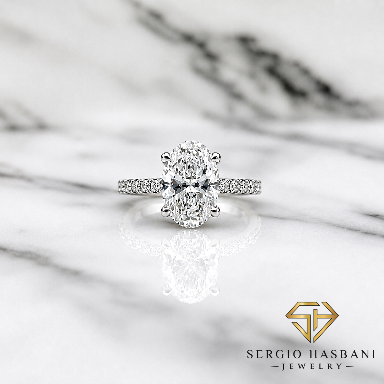 18K 2.90CT OVAL Lab Diamond Engagement Ring