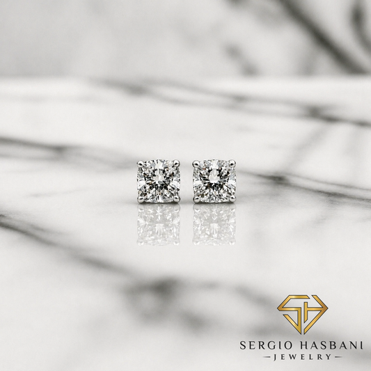 10K 2.00CT VS1 Lab Diamond CUSHION Stud Earrings