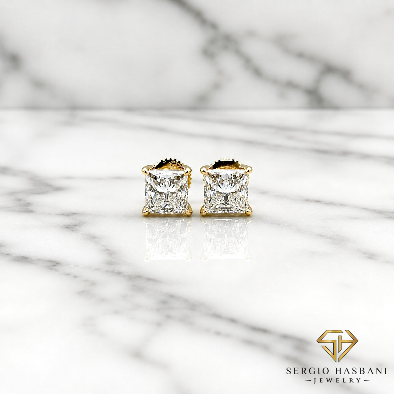 10K 2.00CT VS1 Lab Diamond PRINCESS Stud Earrings