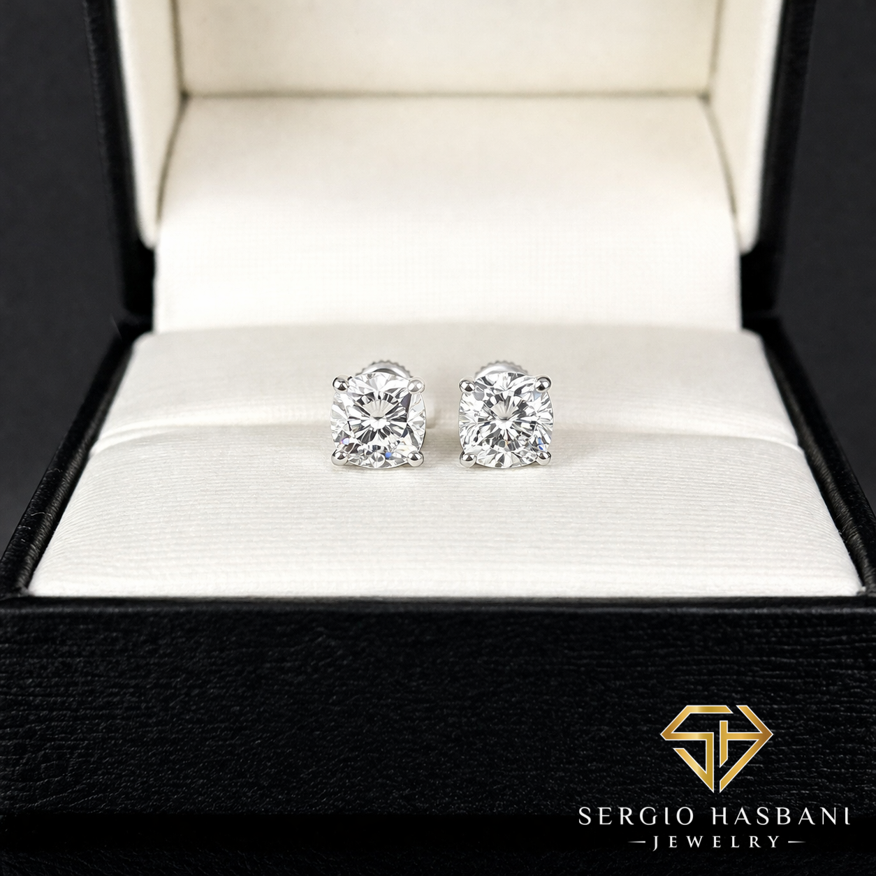 10K 2.00CT VS1 Lab Diamond CUSHION Stud Earrings