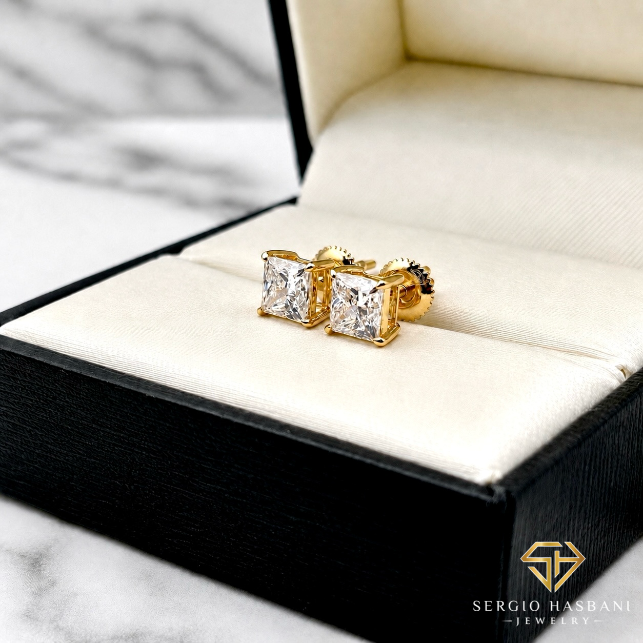 10K 2.00CT VS1 Lab Diamond PRINCESS Stud Earrings