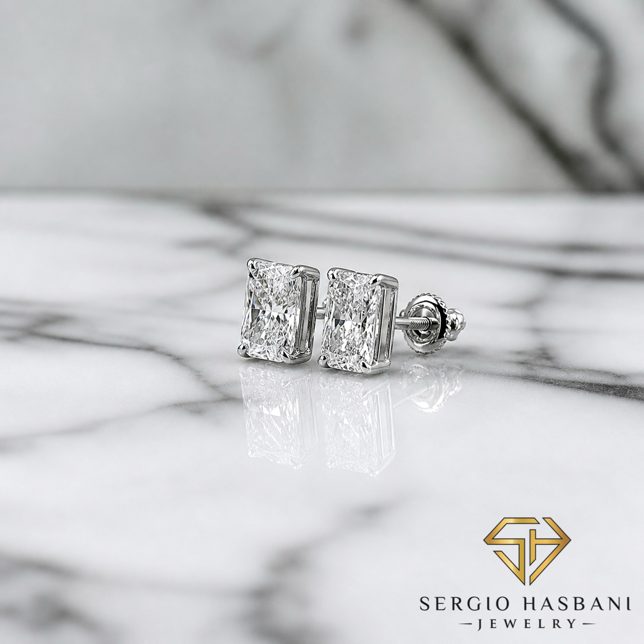 14K 2.00CT VS1 Lab Diamond RADIANT Stud Earrings