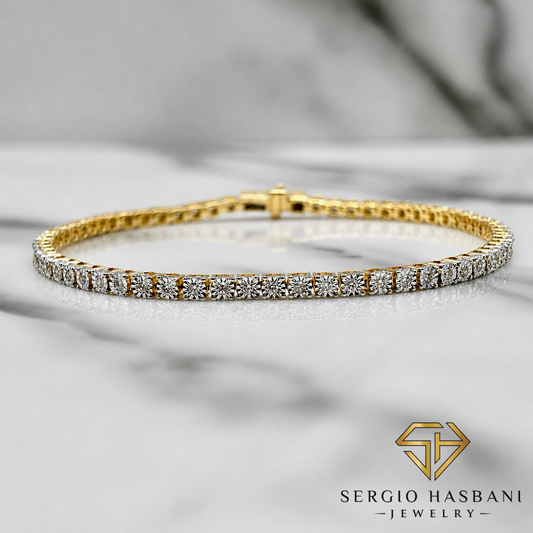 10K 2.6MM Illusion Diamond Tennis Bracelet