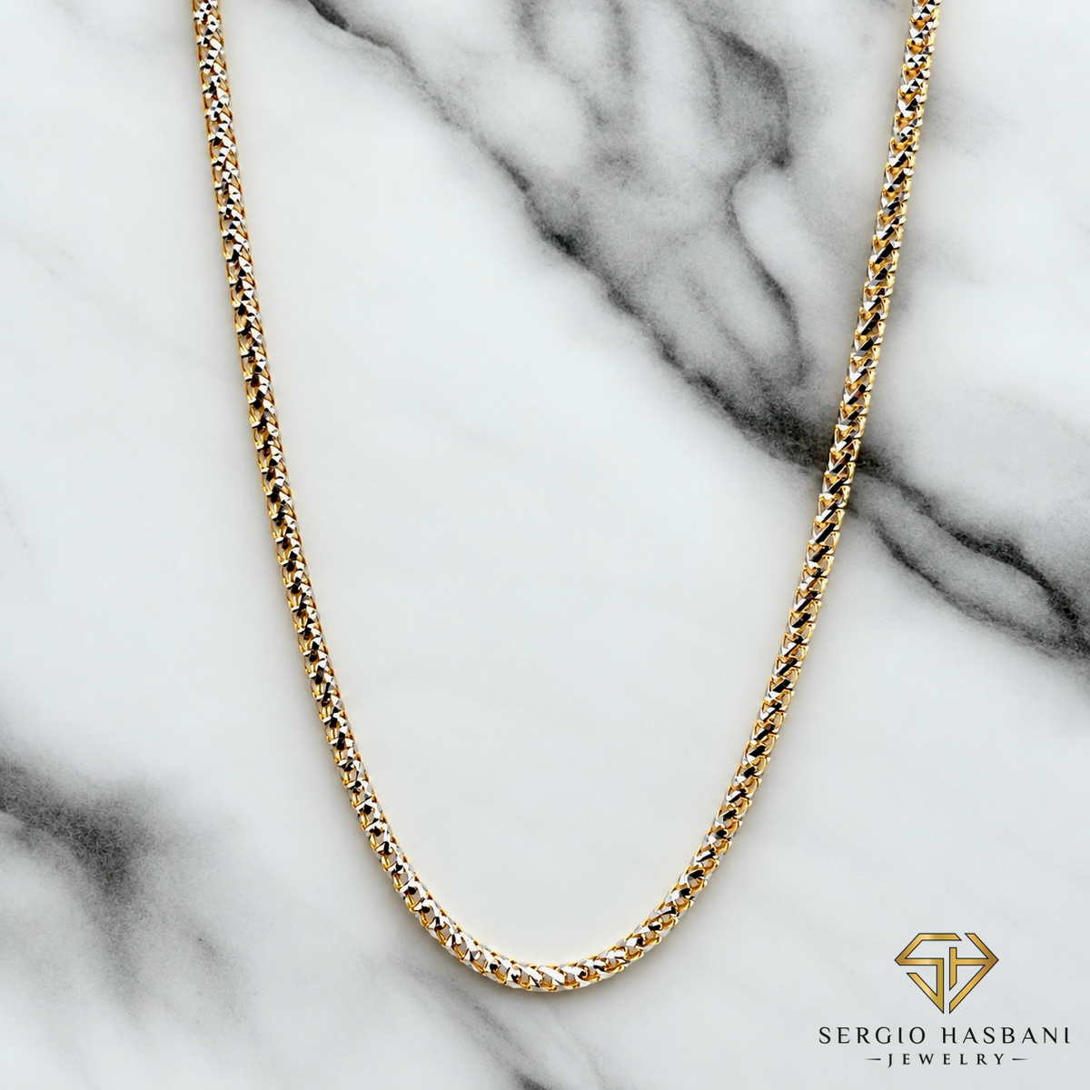 10K 2MM Solid 2tone DC Pineapple Chain