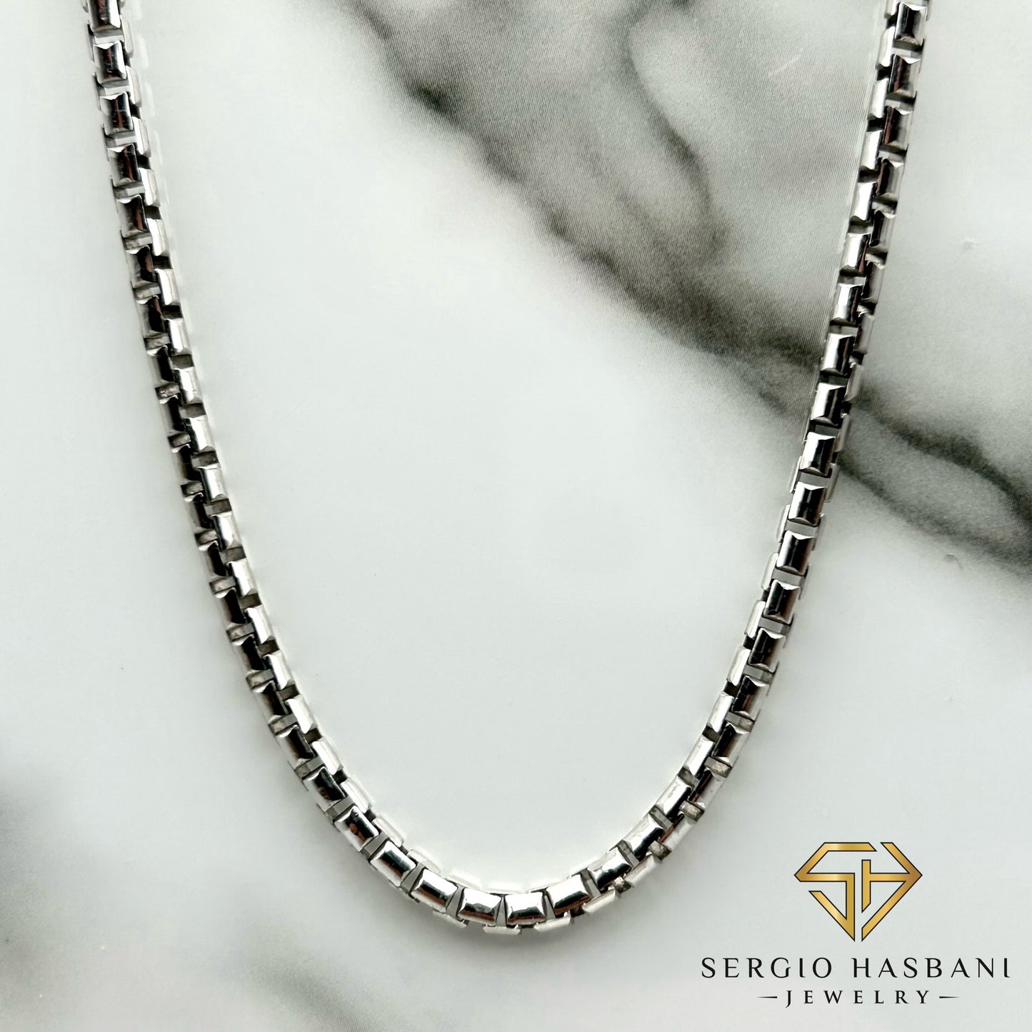 10K 3MM Solid White Venetian Box Chain