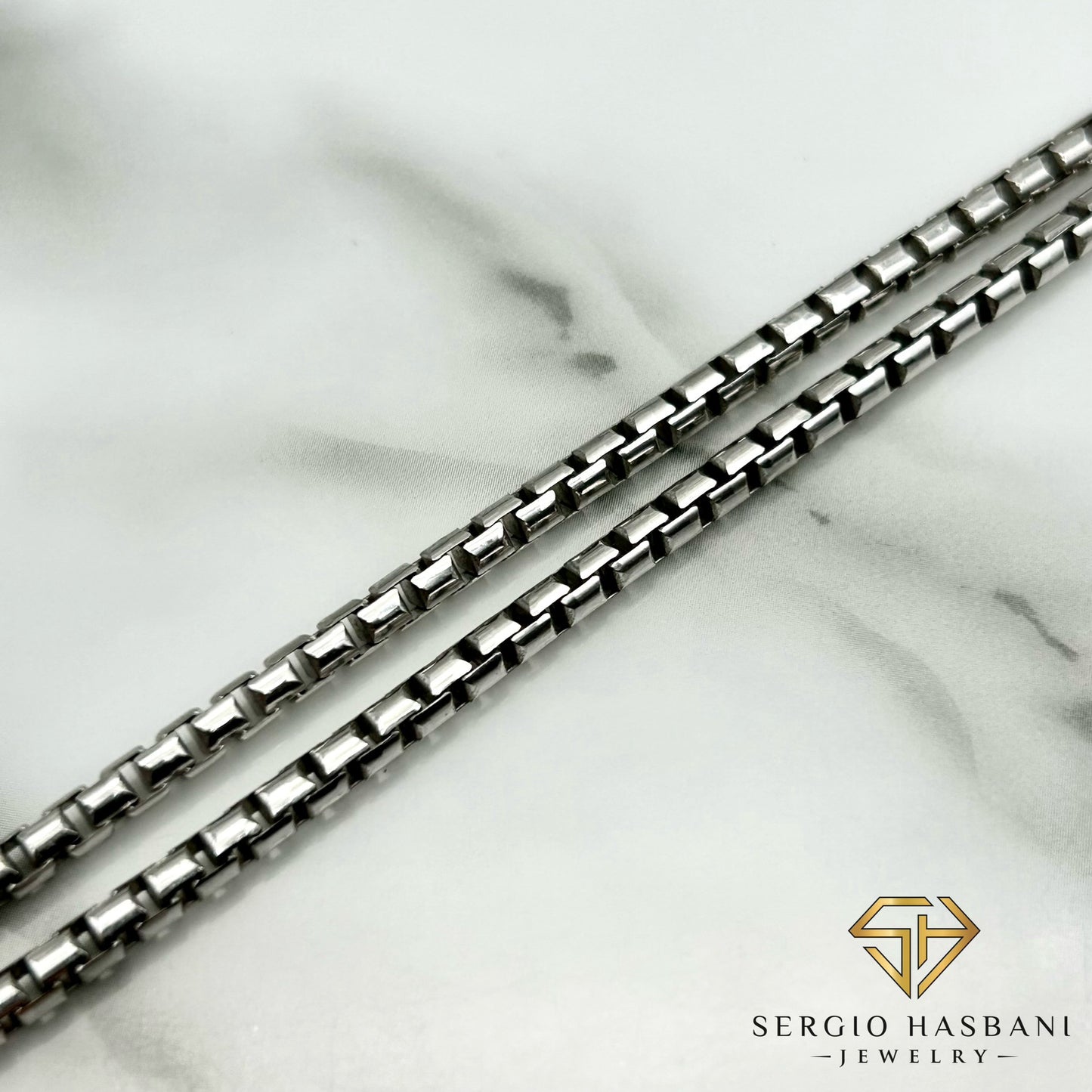 10K 3MM Solid White Venetian Box Chain