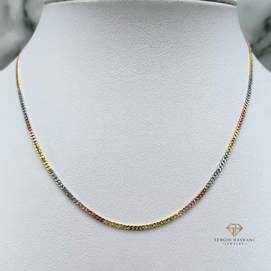 10K 3Tone Solid Curb Necklace