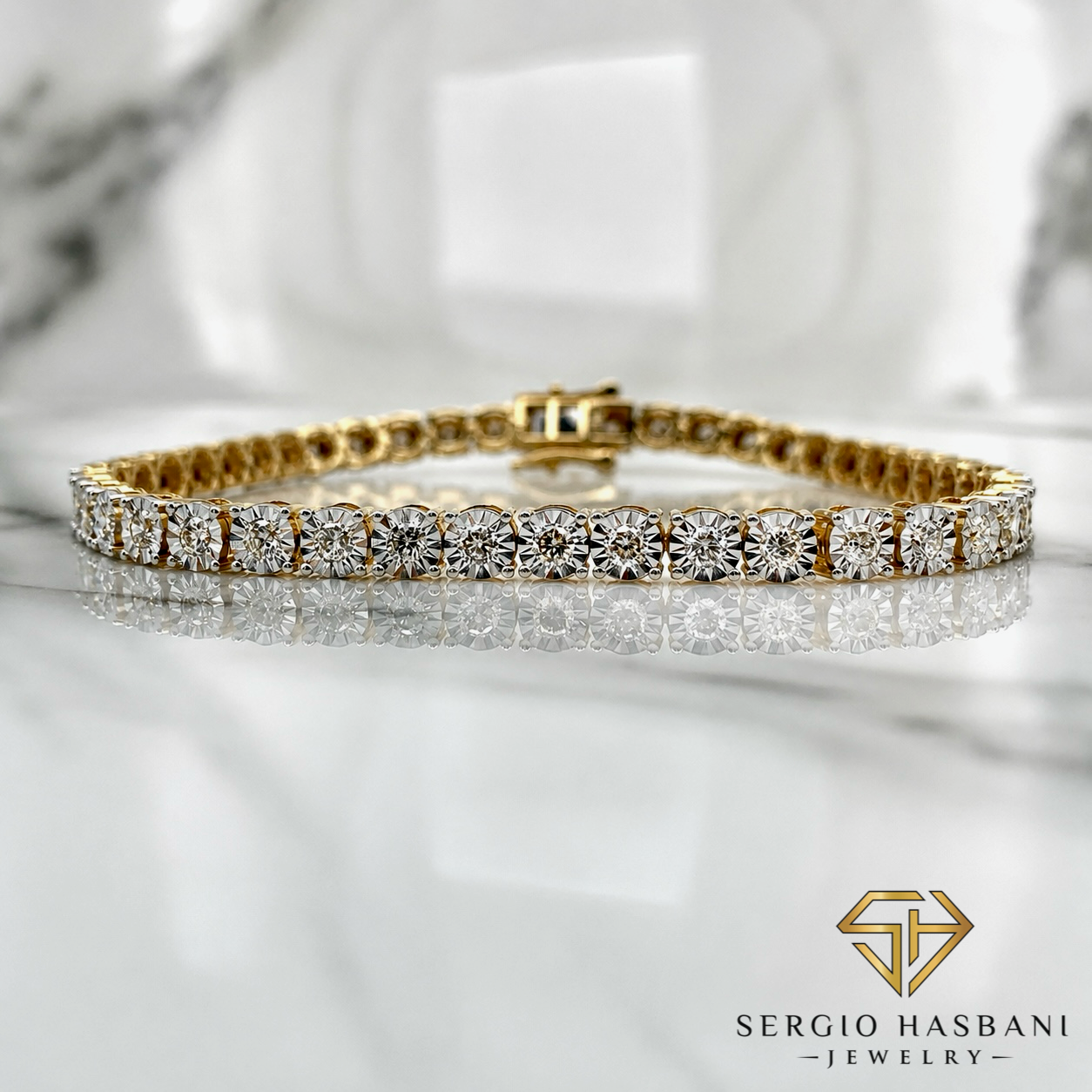 10K 4.5MM Illusion Diamond Tennis Bracelet