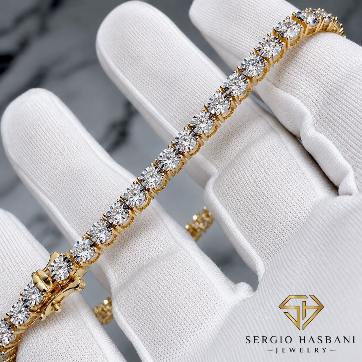 10K 4.5MM Illusion Diamond Tennis Bracelet