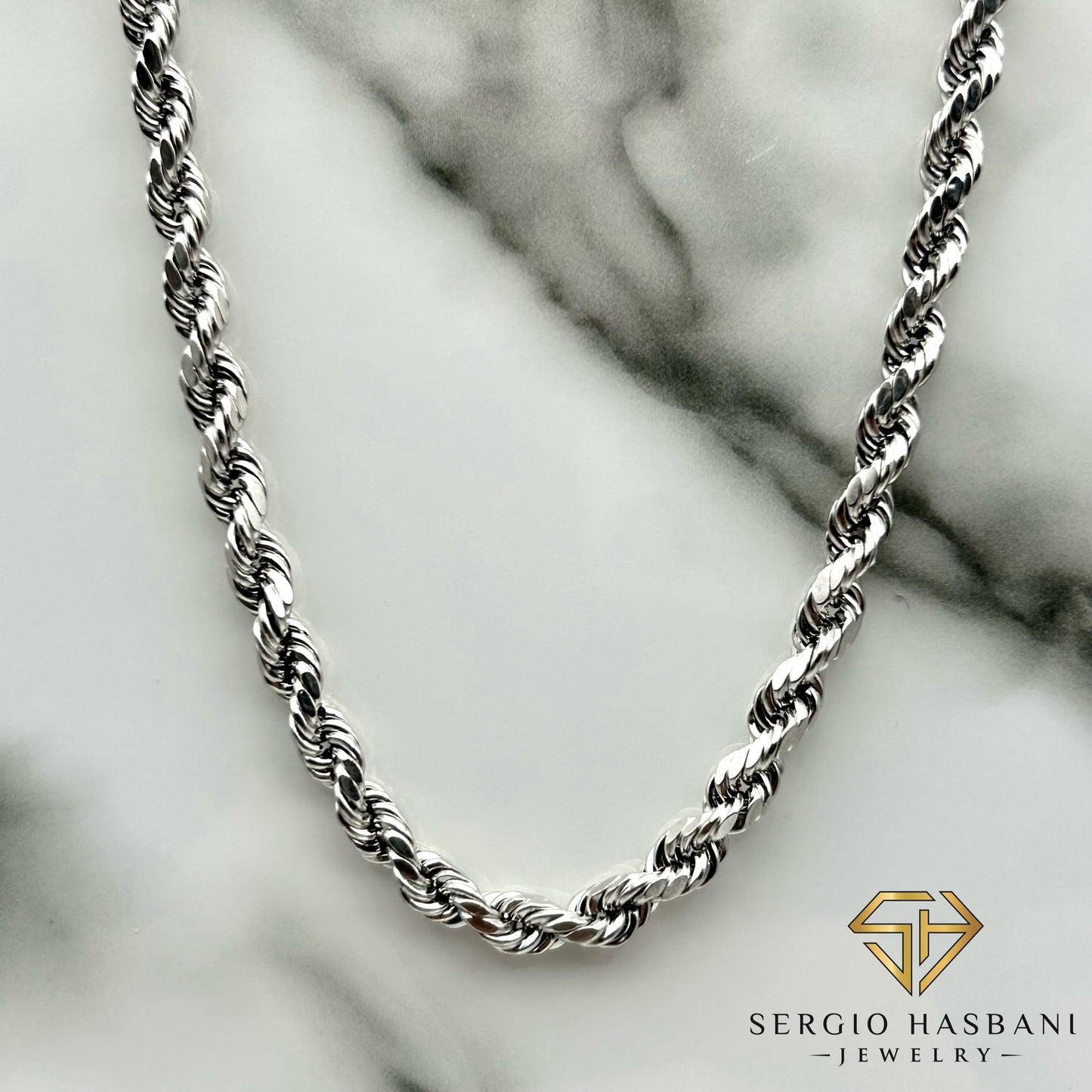 10K White 4.75MM Diamond Cut Rope Chain