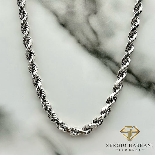 10K White 4.75MM Diamond Cut Rope Chain