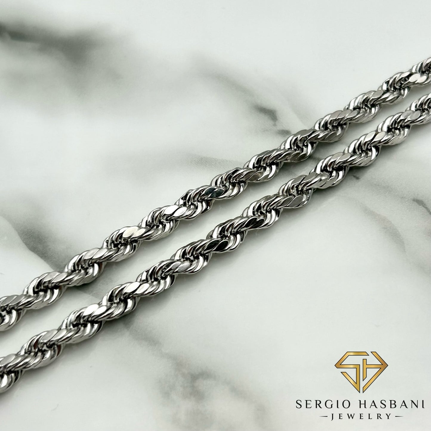 10K White 4.75MM Diamond Cut Rope Chain