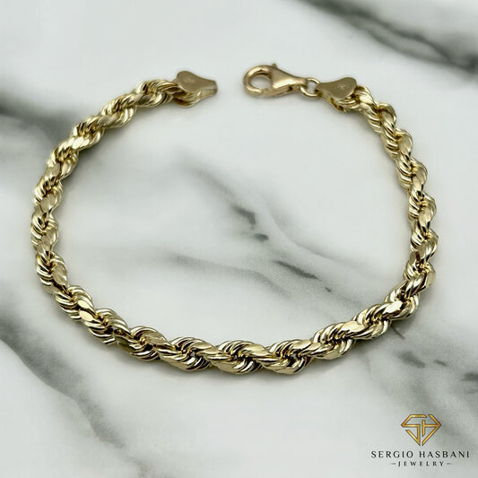 10K 5MM Diamond Cut ROPE Bracelet