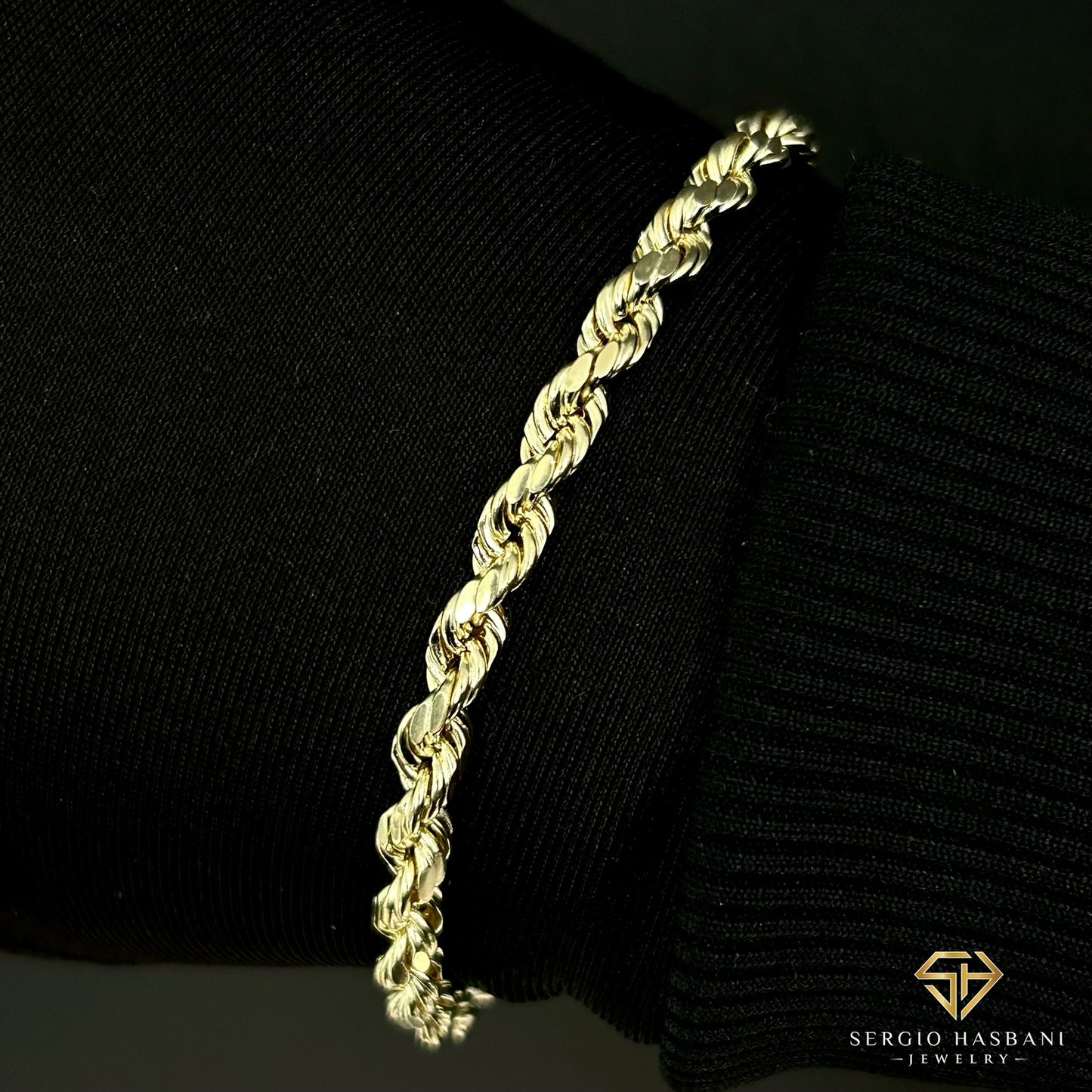 10K 5MM Diamond Cut ROPE Bracelet