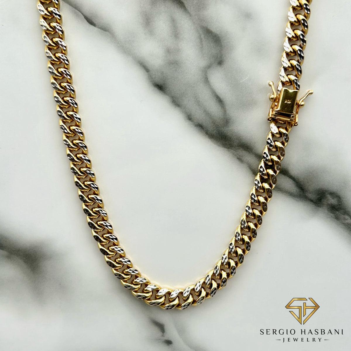 10K 6MM Cuban Link 2Tone Diamond Cut Chain