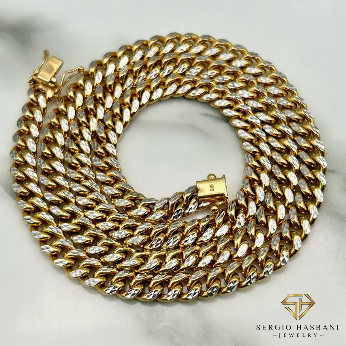 10K 6MM Cuban Link 2Tone Diamond Cut Chain