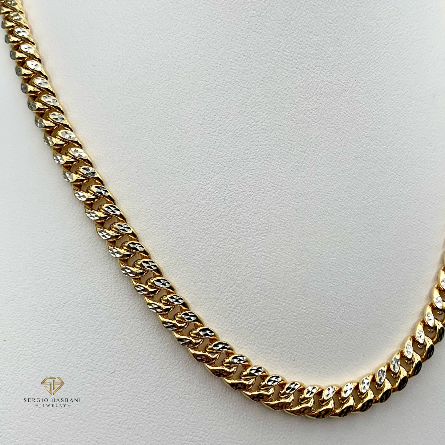 10K 7.5MM Cuban Link 2Tone Diamond Cut Chain