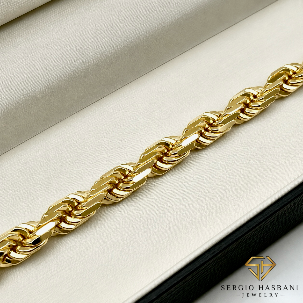 10K 7MM Solid Diamond Cut Rope Bracelet