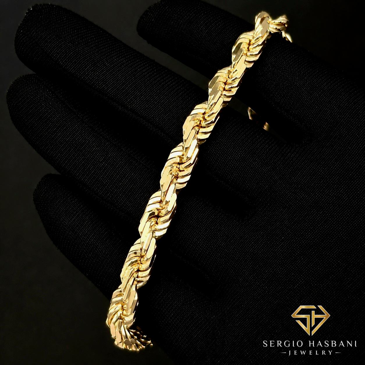 10K 7MM Solid Diamond Cut Rope Bracelet