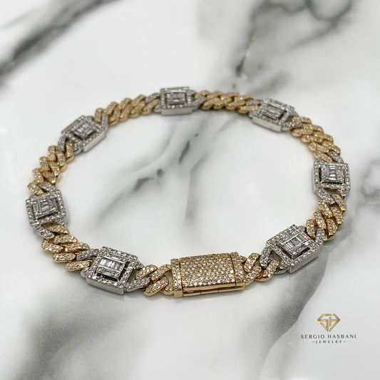 10K 8.3MM Diamond Baguette Cuban Bracelet