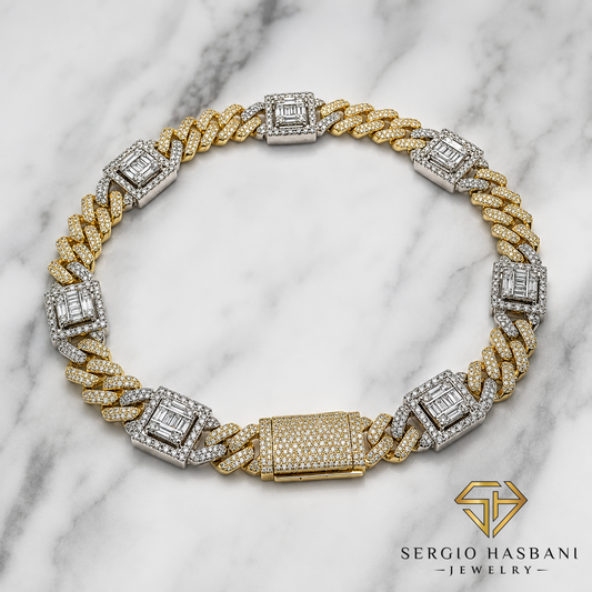 10K 8.3MM Diamond Baguette Cuban Bracelet