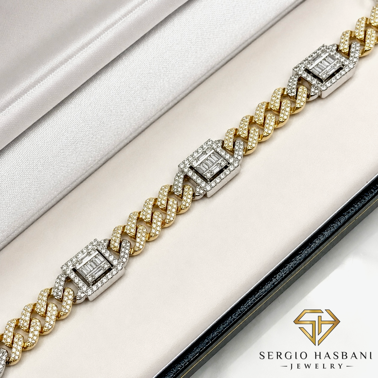 10K 8.3MM Diamond Baguette Cuban Bracelet