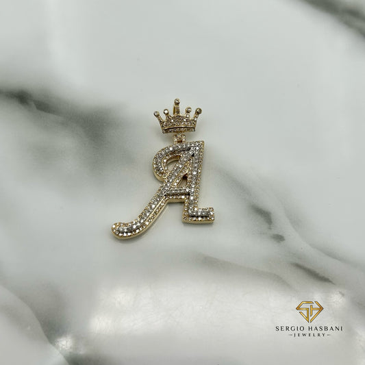 10K Diamond Letter Pendant With Crown