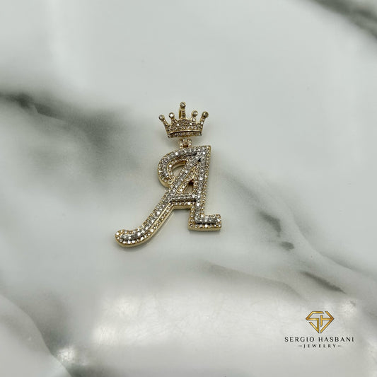 10K Diamond ''A'' Letter Pendant With Crown