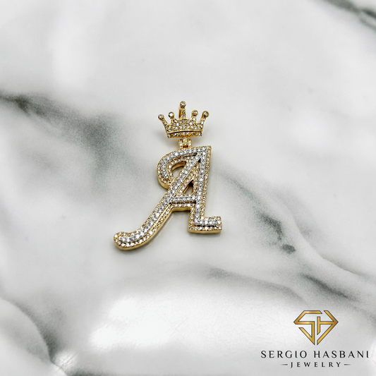 10K Diamond ''A'' Letter Pendant With Crown