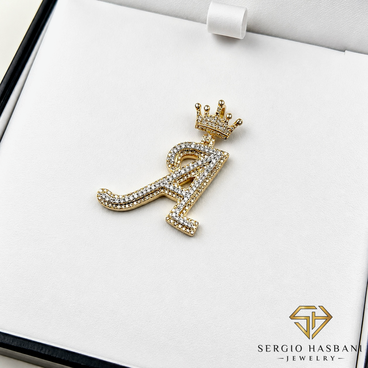 10K Diamond ''A'' Letter Pendant With Crown