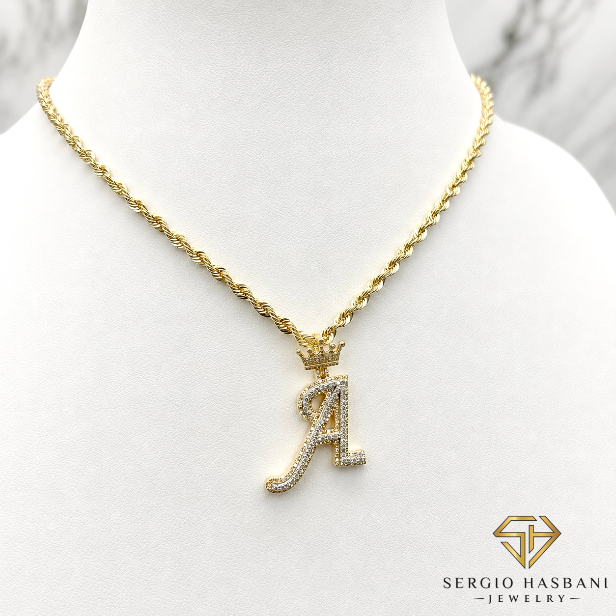 10K Diamond ''A'' Letter Pendant With Crown