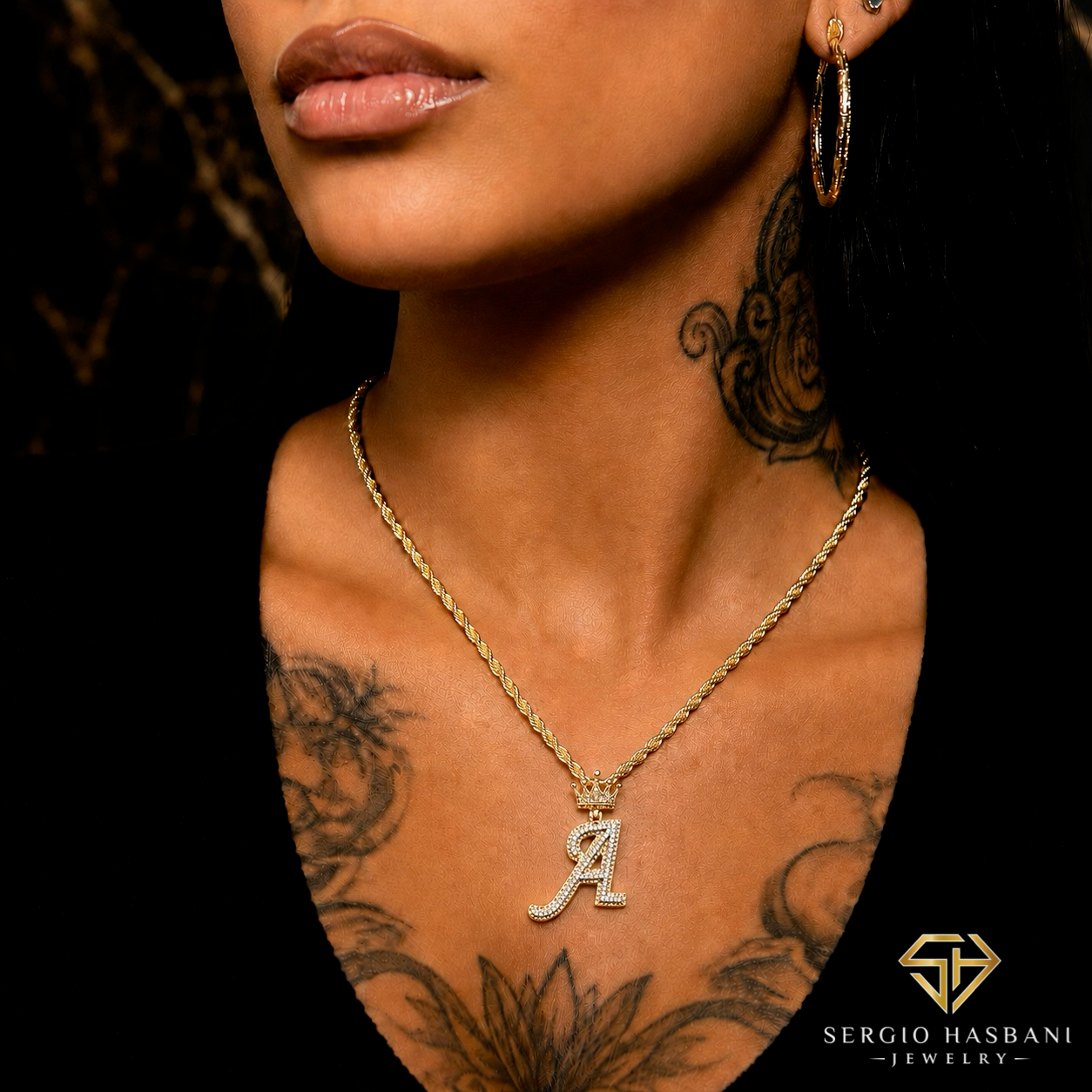 10K Diamond ''A'' Letter Pendant With Crown