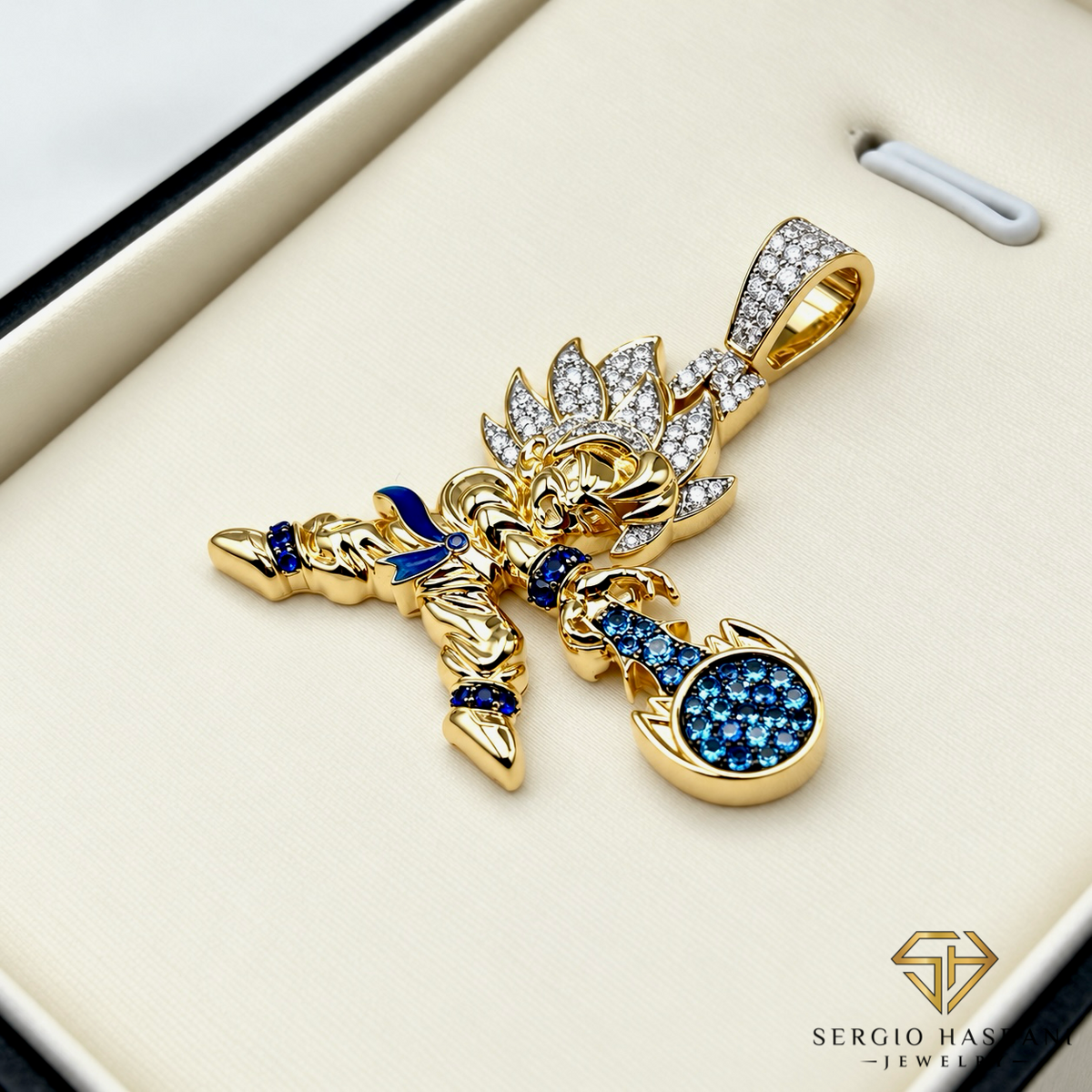 10K BABY G VVS Lab Diamond & Blue Sapphire Pendant
