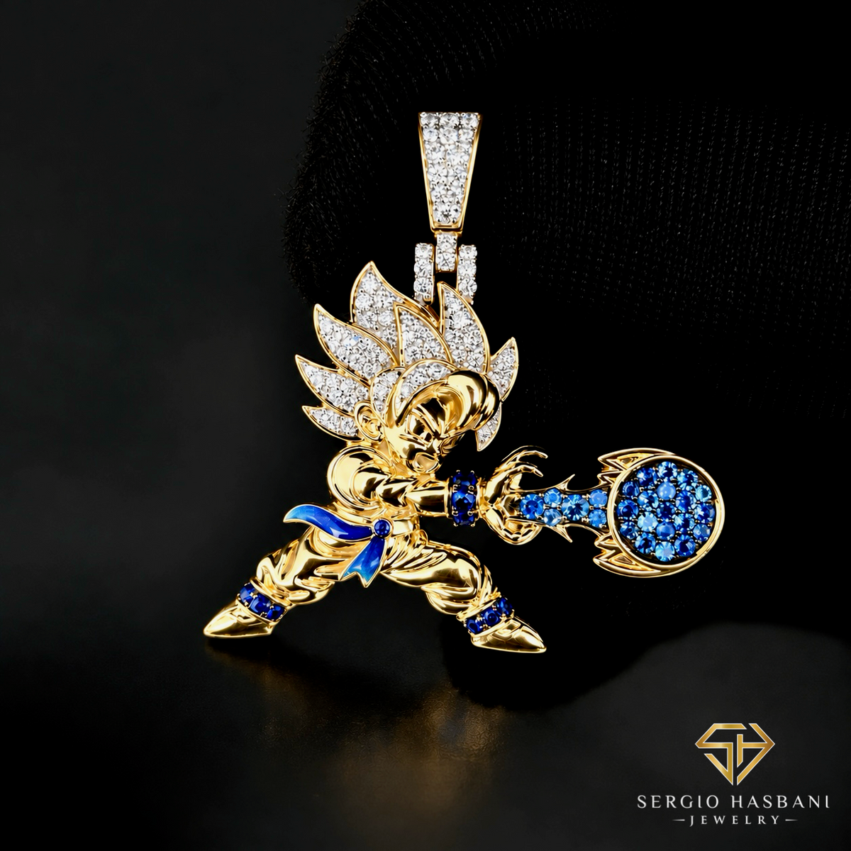 10K BABY G VVS Lab Diamond & Blue Sapphire Pendant