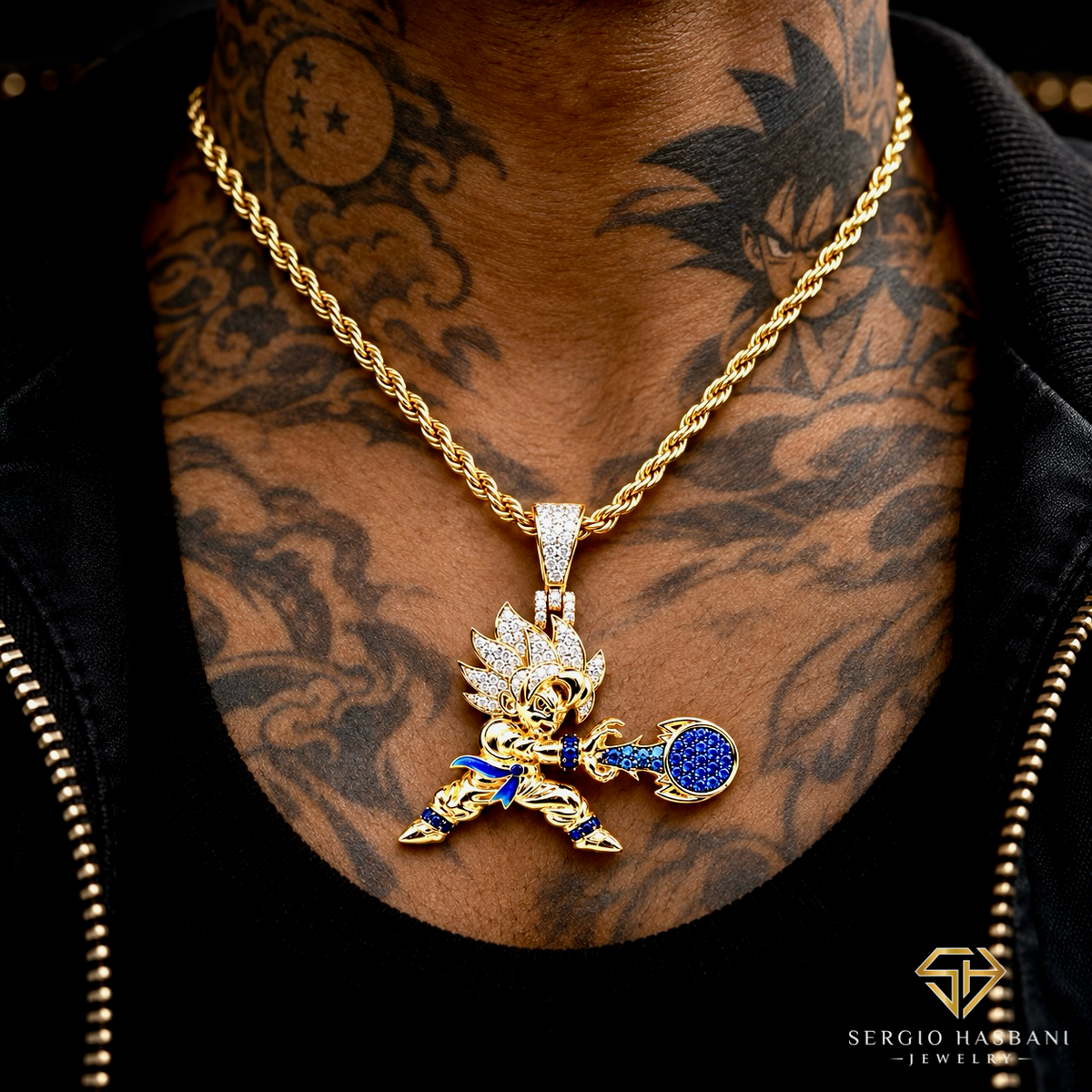 10K BABY G VVS Lab Diamond & Blue Sapphire Pendant