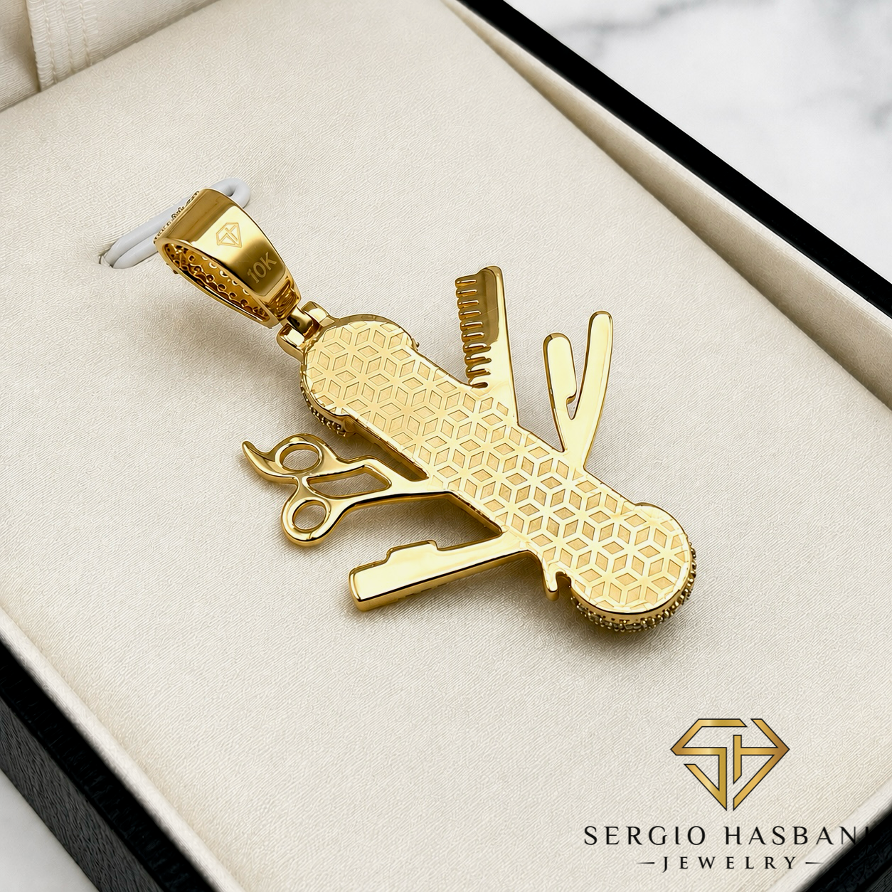 10K BARBER2 Diamond Pendant