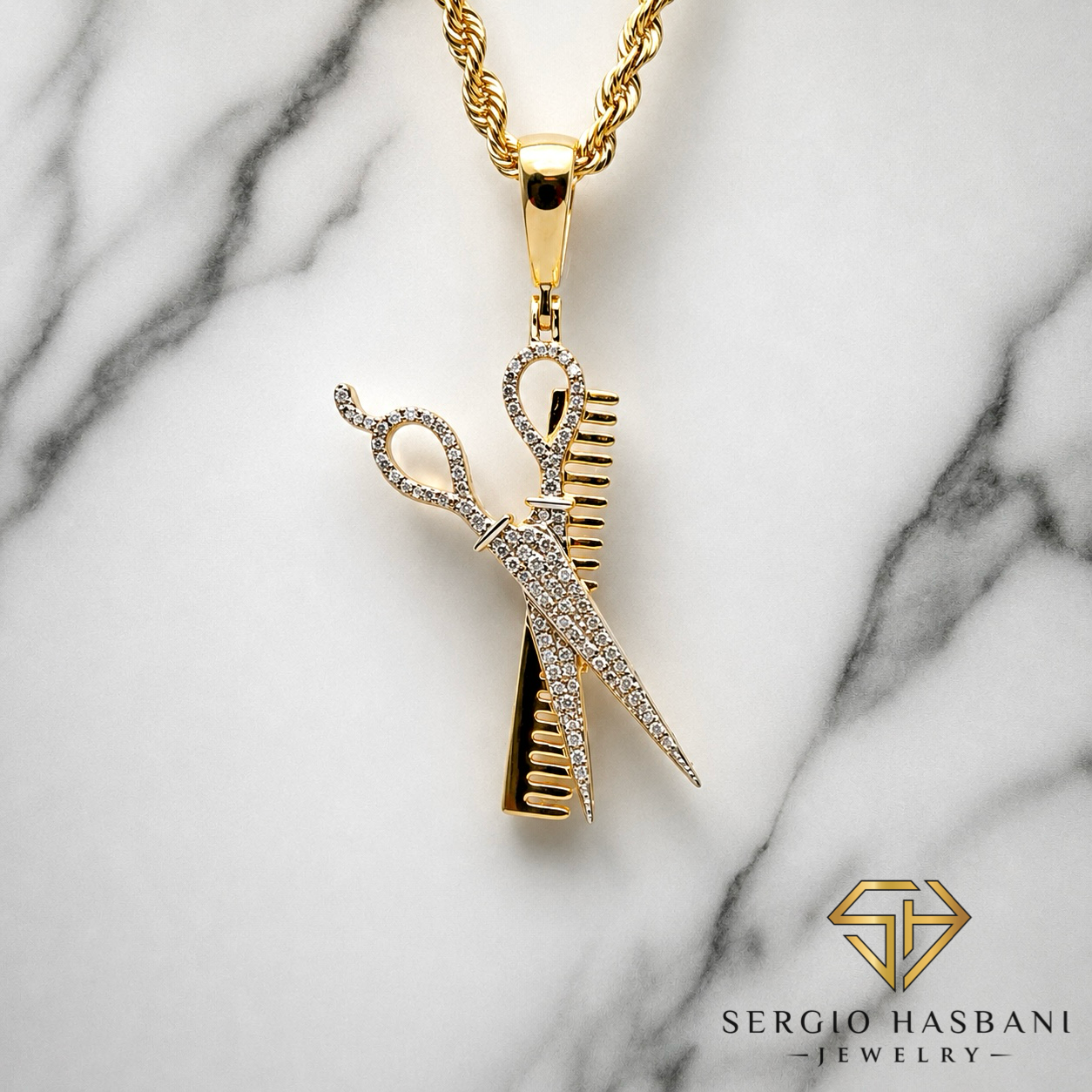 10K BARBER Diamond Pendant
