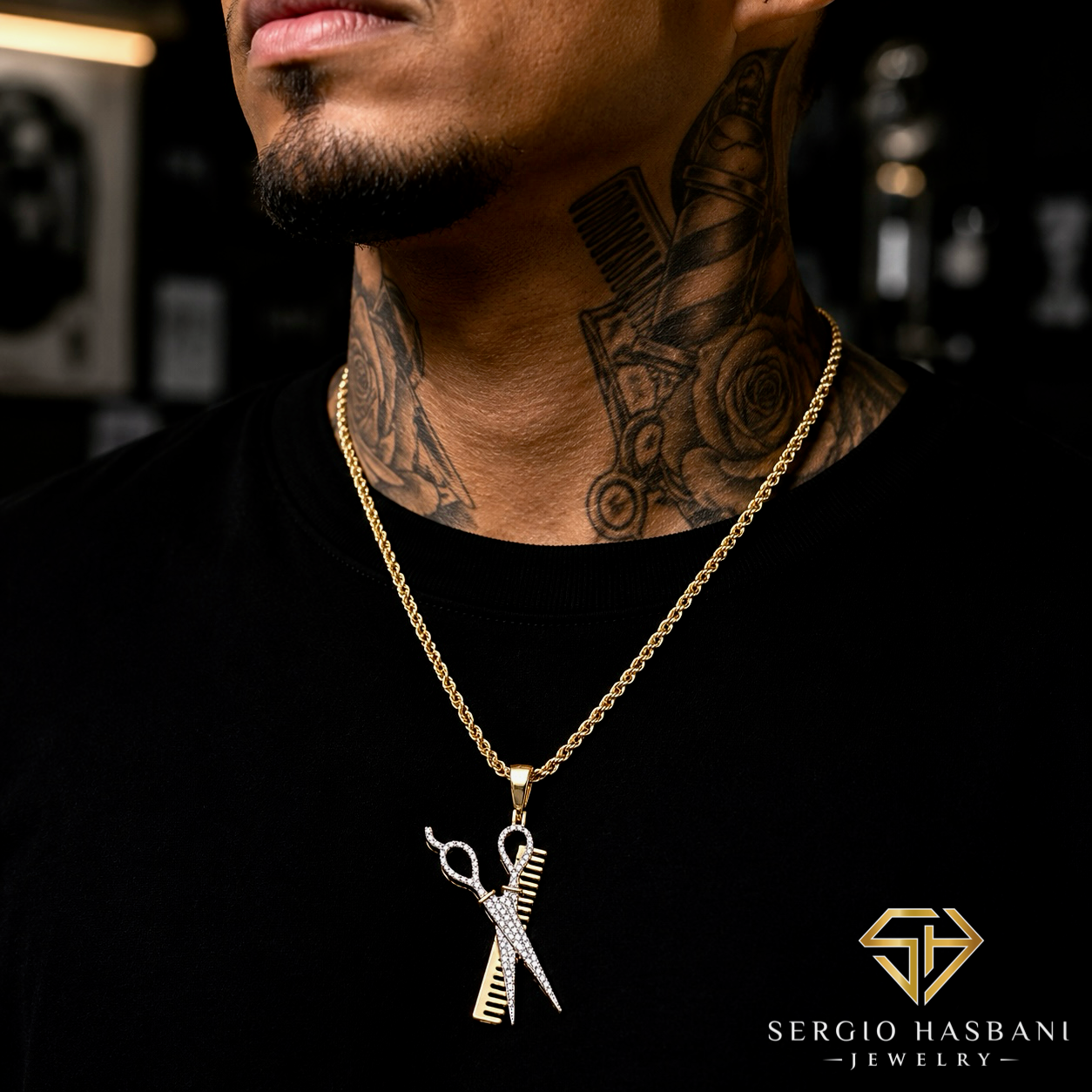 10K BARBER Diamond Pendant