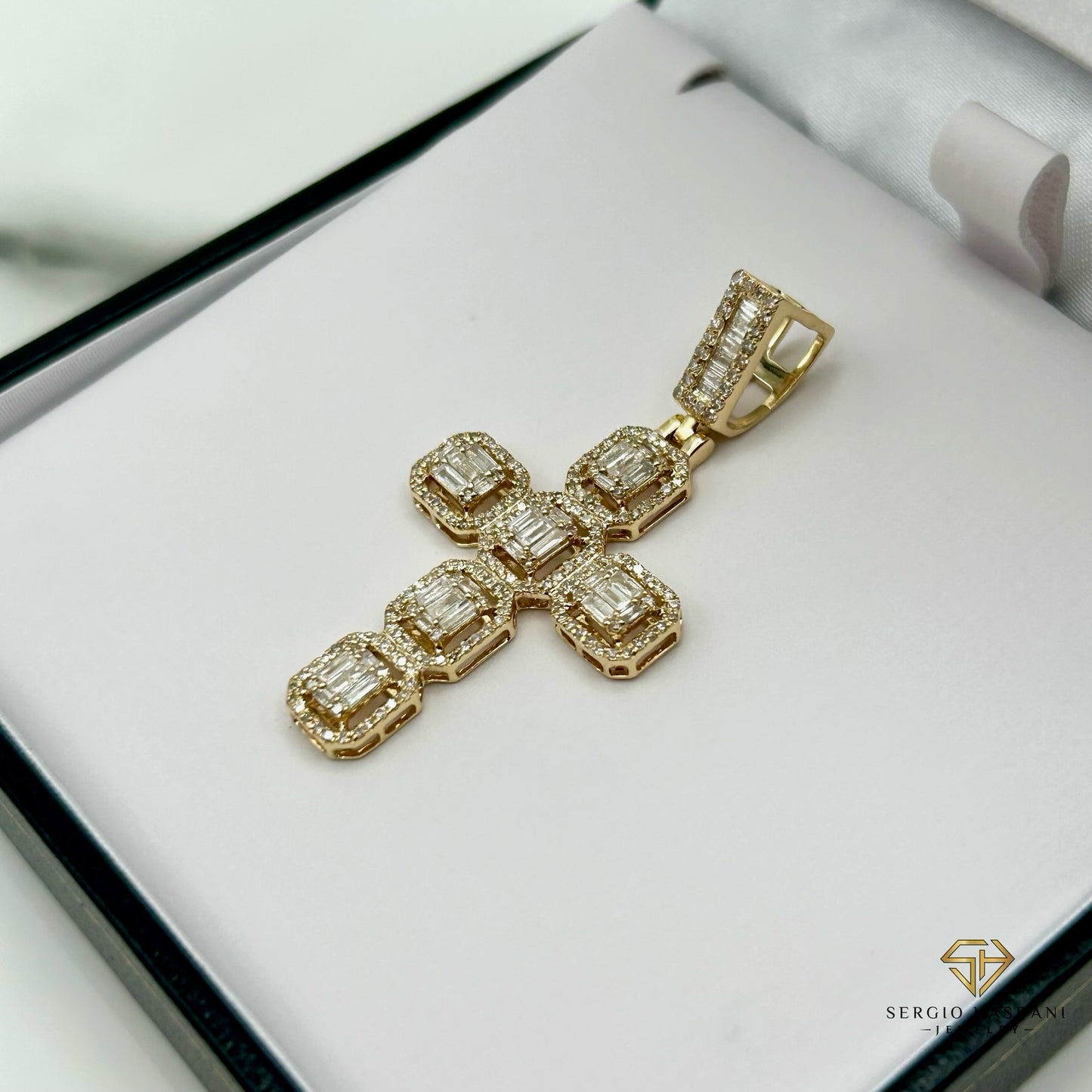 10K BAGUETTE CROSS2 Diamond Pendant