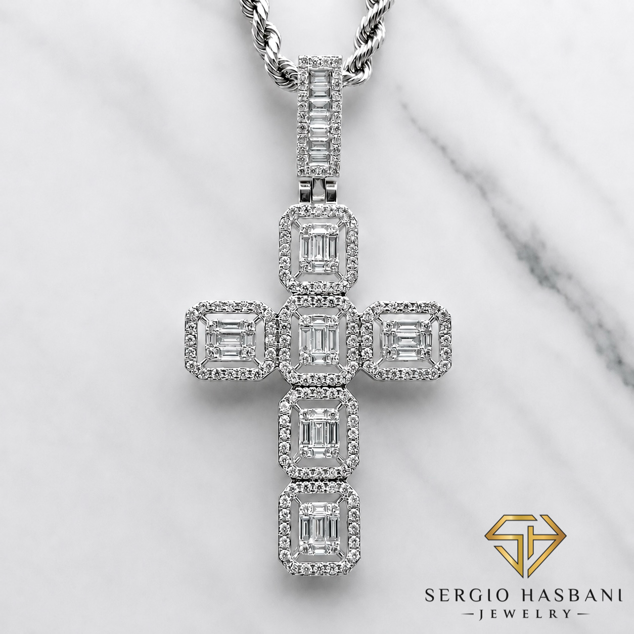 10K BG CROSS3 VVS/VS Lab Diamond Pendant