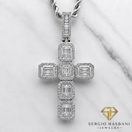 10K BG CROSS3 VVS/VS Lab Diamond Pendant