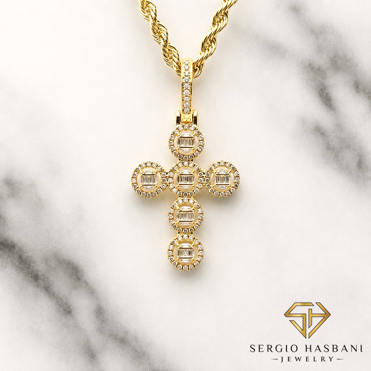 10K BG CROSS Diamond Pendant