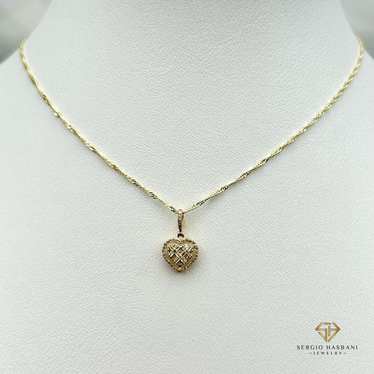 10K Baguette Heart Diamond Necklace