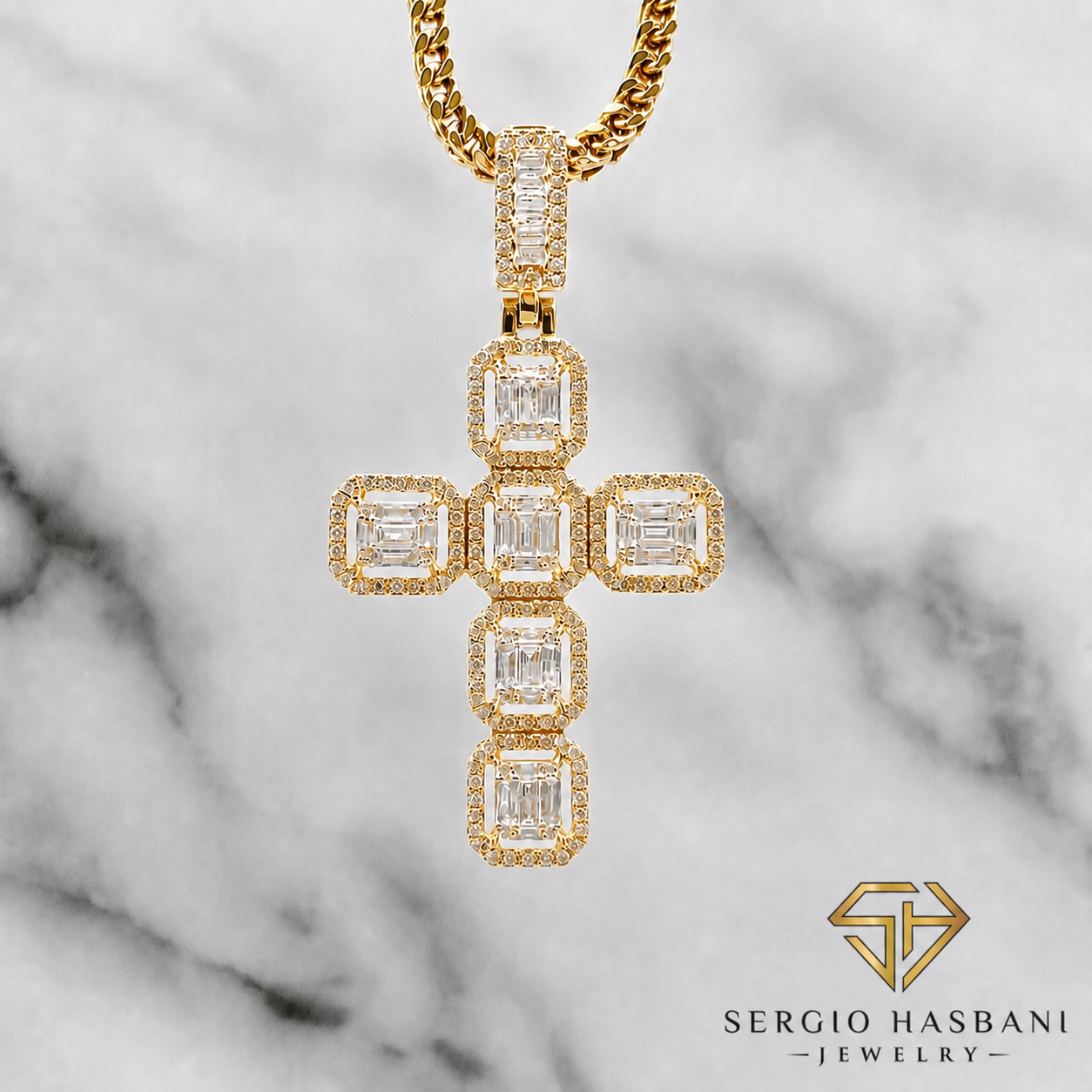 10K BG CROSS2 Diamond Pendant