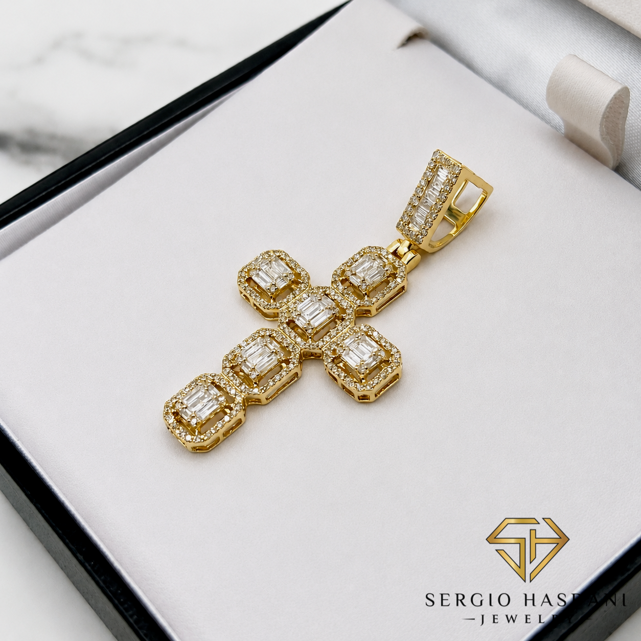 10K BG CROSS2 Diamond Pendant