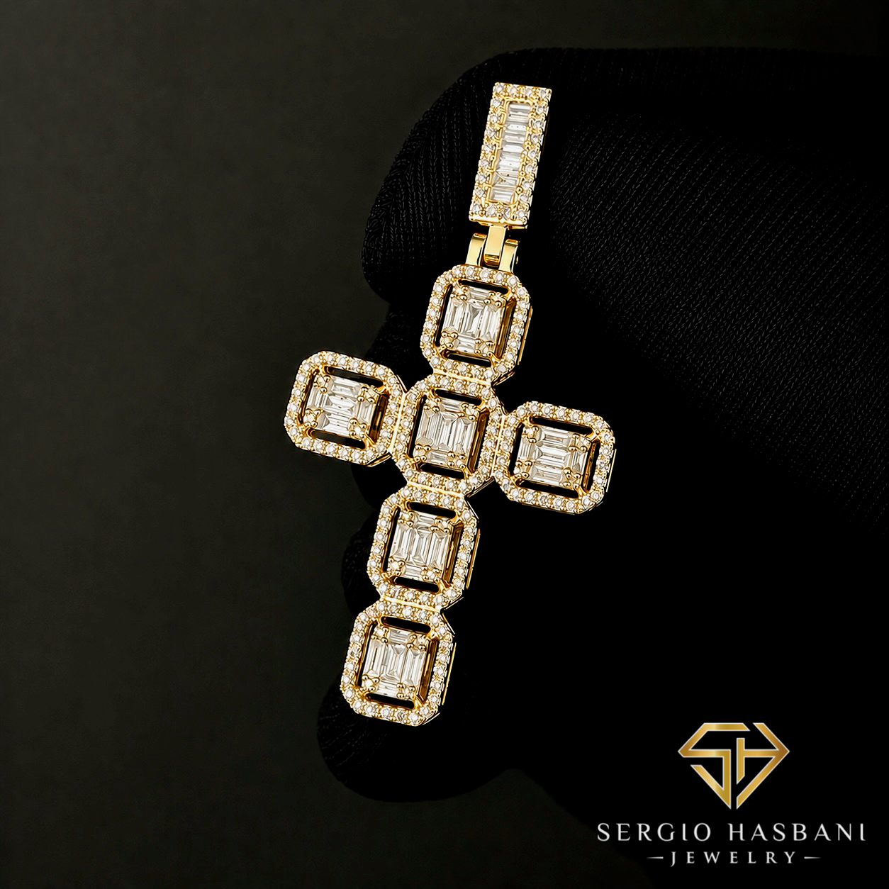 10K BG CROSS2 Diamond Pendant