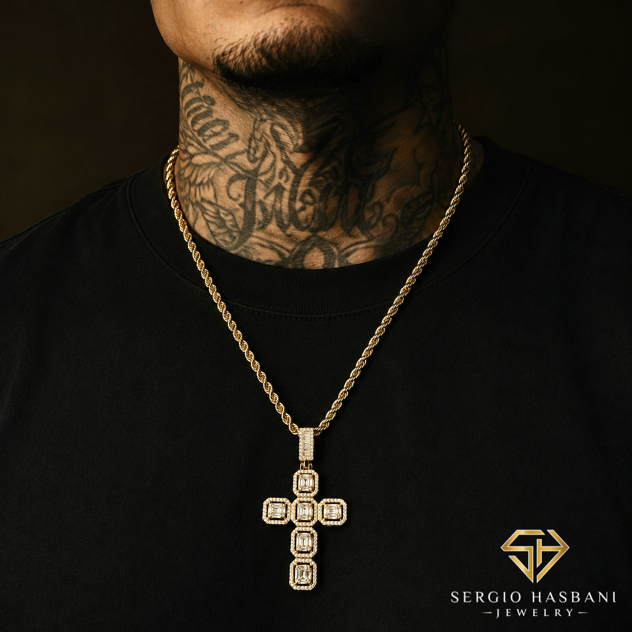 10K BG CROSS2 Diamond Pendant